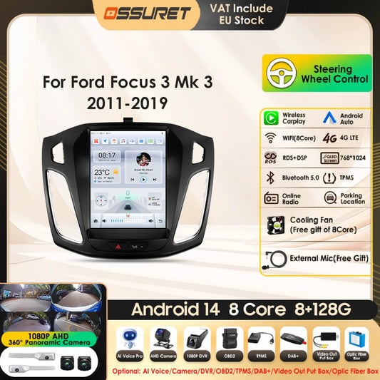 Android 13 Radio Car Multimedia 2Din Wireless Carplay Android Auto for Ford Focus 3 Mk 3 2011-2019 Support OBD DAB RDS BT GPS 4G