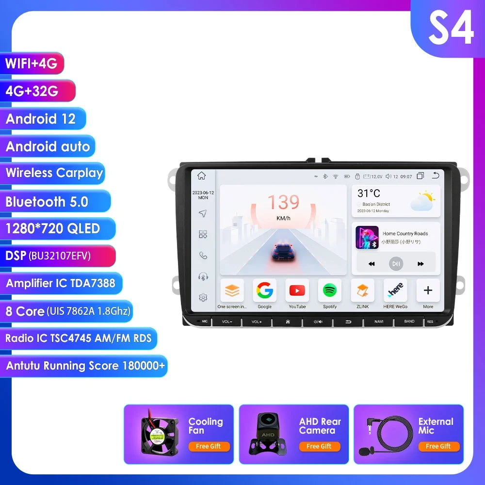 2 Din Carplay Android 14 for Volkswagen VW T5 Passat B6 Golf 6 5 Caddy Polo Touran Jetta Car Radio GPS Multimedia Player RDS BT