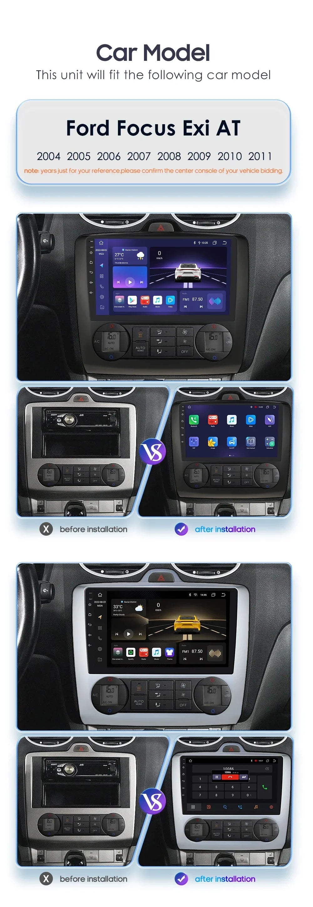 9" Android Wireless Carplay for Ford Focus 2 Mk2 2004 -2011 Exi AT Car Radio Multimedia Video Player Stereo BT GPS 4G RDS NO CAN