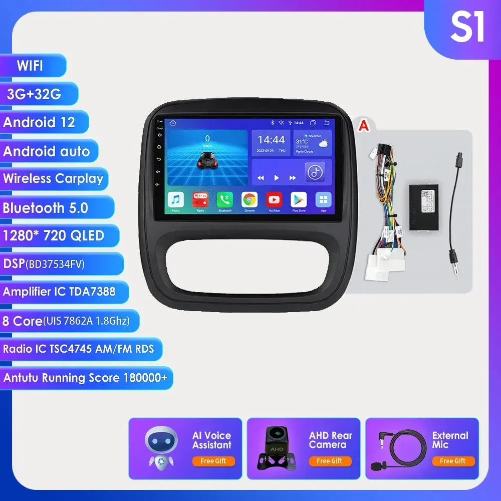 9" Wireless Carplay Android Auto Car Radio for Renault Trafic 3 Opel Vivaro B Multimedia Player GPS Navigation Stereo RDS DSP 4G