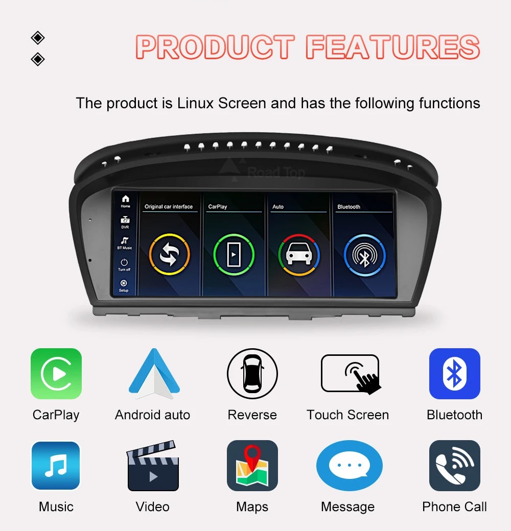 8.8"1920*720 Wireless CarPlay Android Auto Car Multimedia Display for BMW 3 Series E90 E91 E92 E93 5 Series E60 E61 Touch Screen
