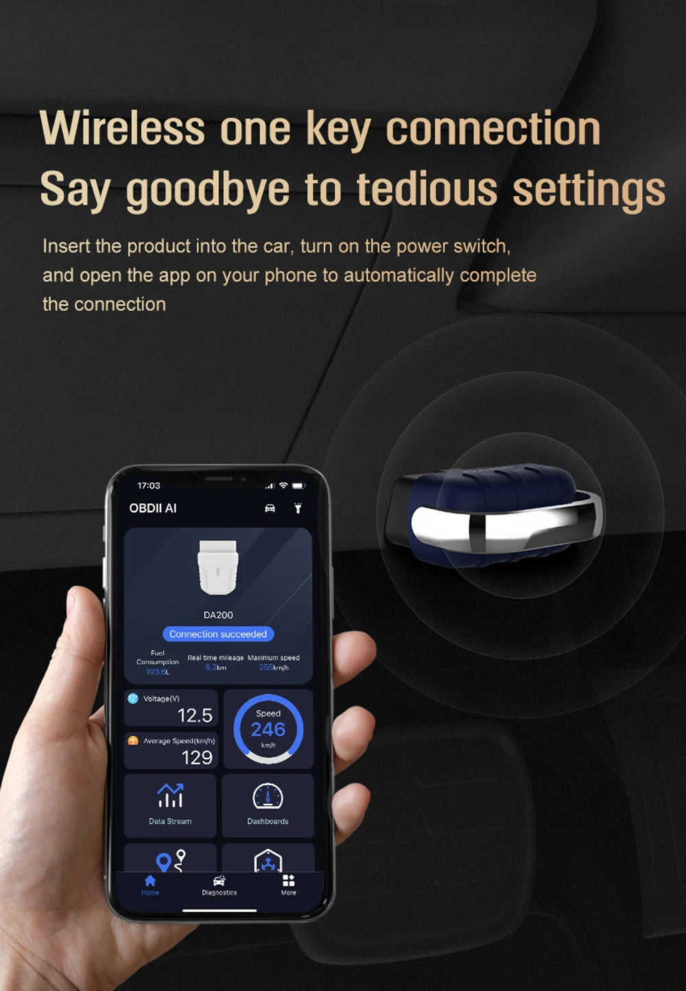 For DA200 OBD II Auto Fault Diagnosis Mode 6/8 Code Read Erase Bluetooth 4.0/5.4 OBD2 Scanner Free APP 25K80 Chip Battery Tester