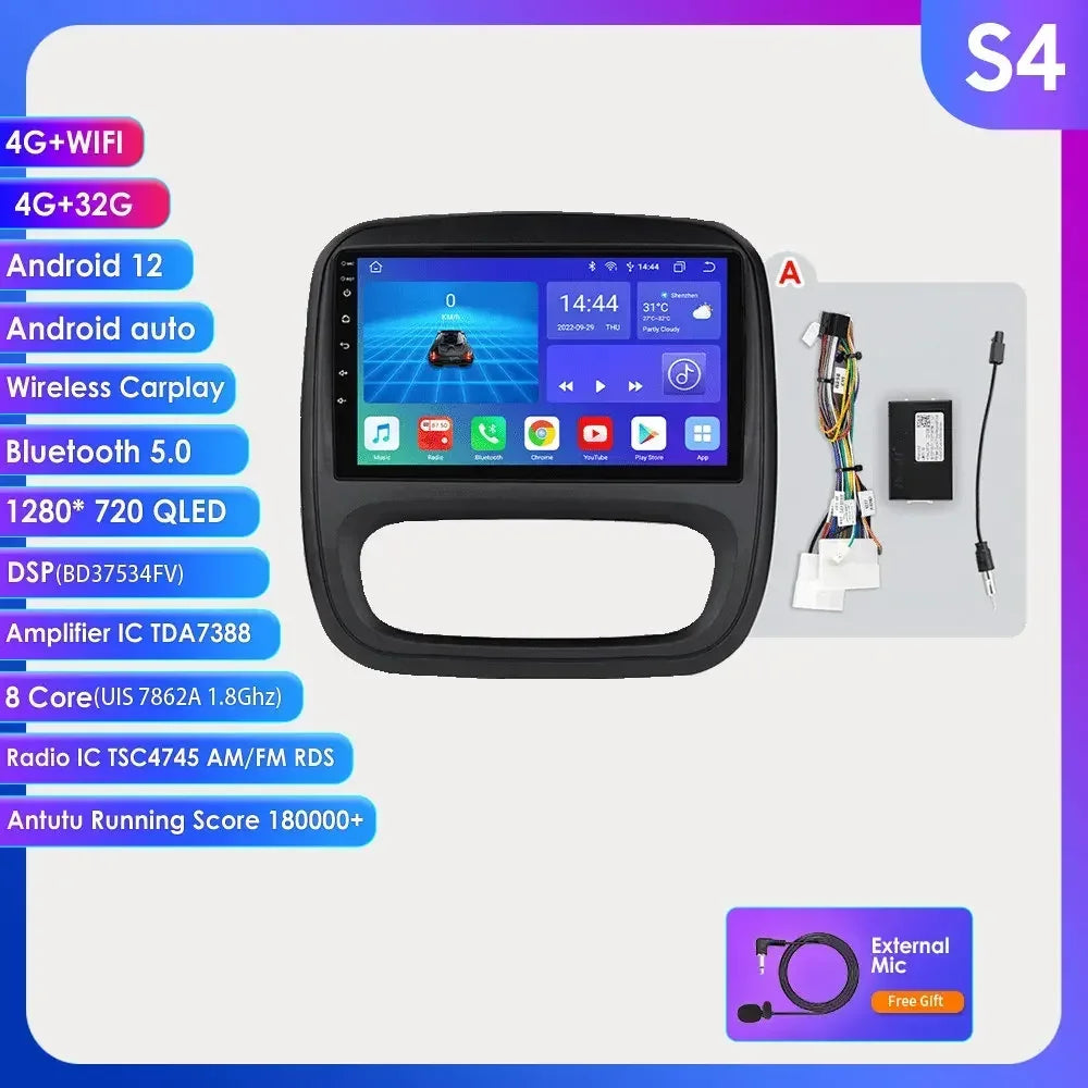 9" Wireless Carplay Android Auto Car Radio for Renault Trafic 3 Opel Vivaro B Multimedia Player GPS Navigation Stereo RDS DSP 4G