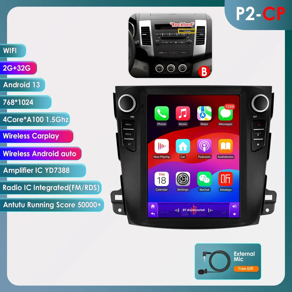 Android 13 Wireless Carplay GPS Stereo for Mitsubishi Outlander XI 2 2008 - 2011 9.7" Car Radio Multimedia Player 4G BT DSP 2din