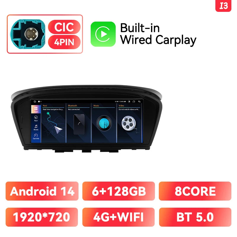XONRICH 6GB 128GB Android 14 Car Radio For BMW 5Series E60 E61 E63 E64 E90 E91 E92 E93 CCC CIC Multimedia CarPlay GPS Navigation