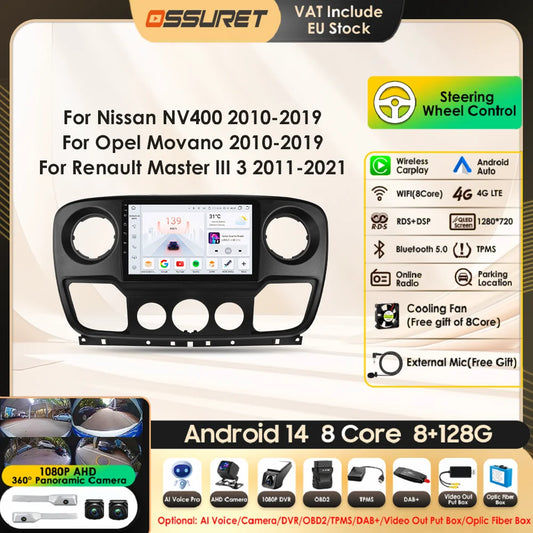 Car Multimedia Player Navigation Radio for Nissan NV400 2010-2019 for Opel Movano 2010-2019 for Renault Master lll 3 2011-2021