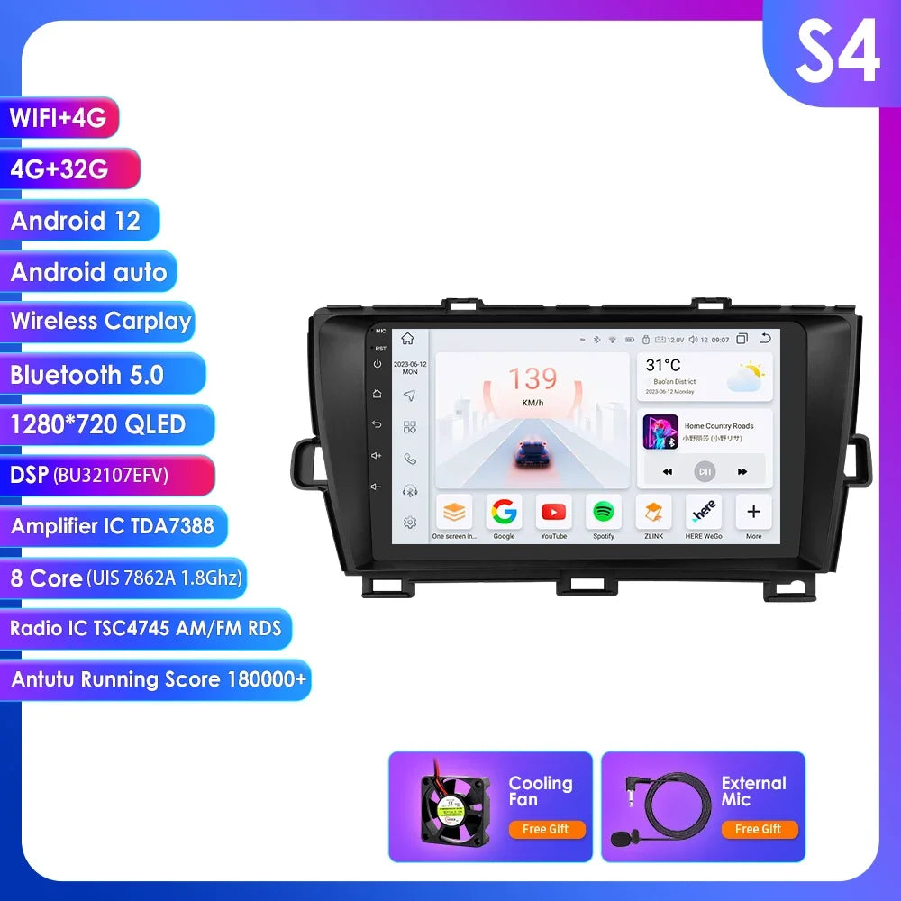 9" 2din Car Stereo Radio Video Multimedia Player for Toyota Prius 3 2009 - 2015 Android 13 Navigation GPS Autoradio 4G Head Unit