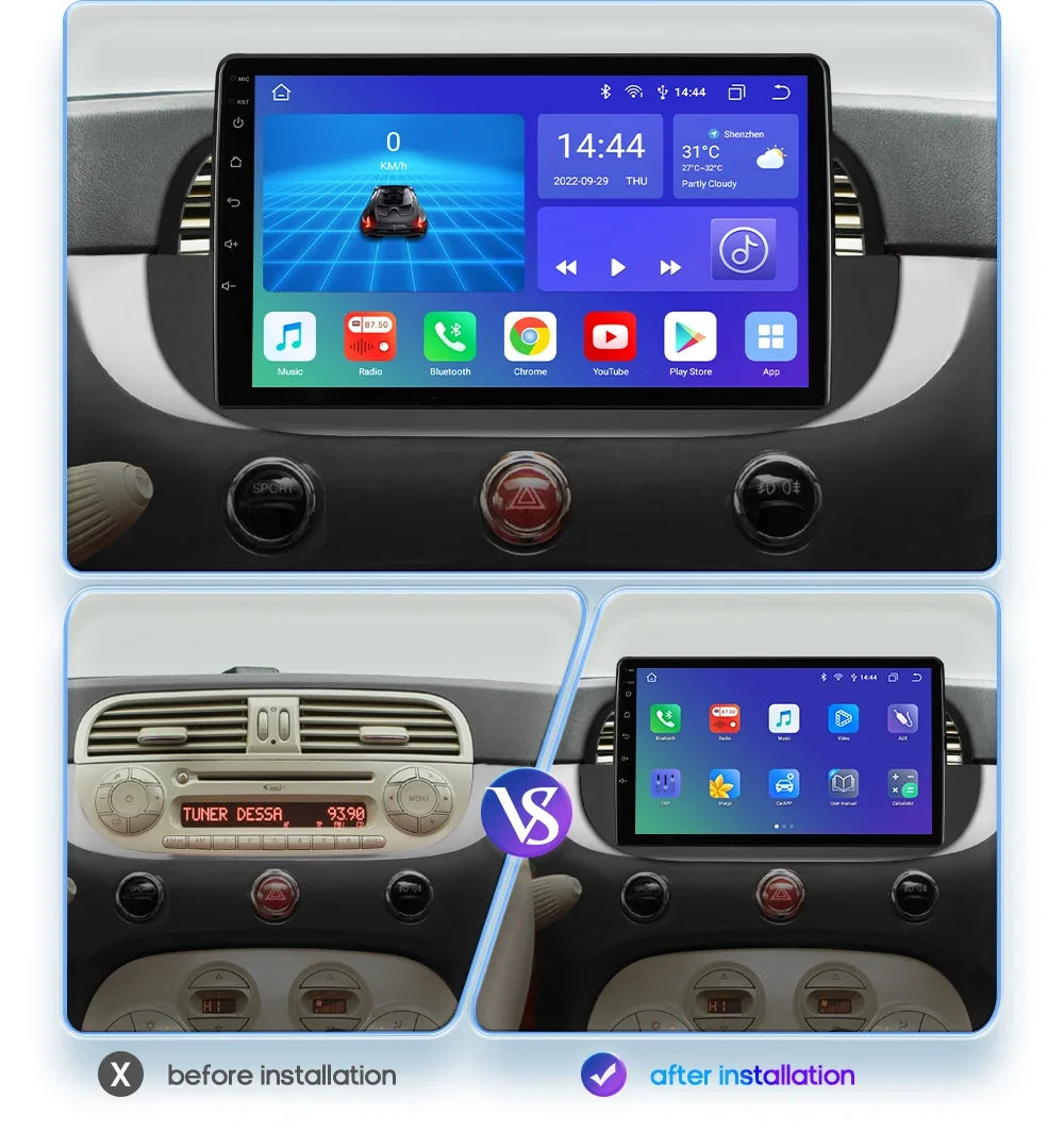 8 Core Android 13 Auto Car Radio Carplay for FIAT 500 2007-2014 Multimedia Video Player Stereo GPS Navi BT SWC RDS DSP 4G NO DVD