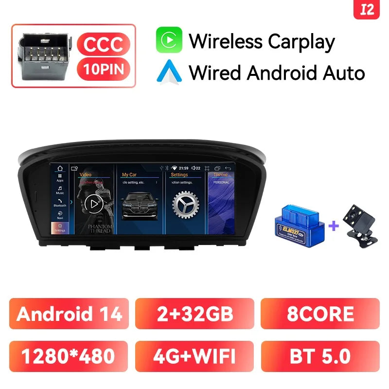 XONRICH 6GB 128GB Android 14 Car Radio For BMW 5Series E60 E61 E63 E64 E90 E91 E92 E93 CCC CIC Multimedia CarPlay GPS Navigation
