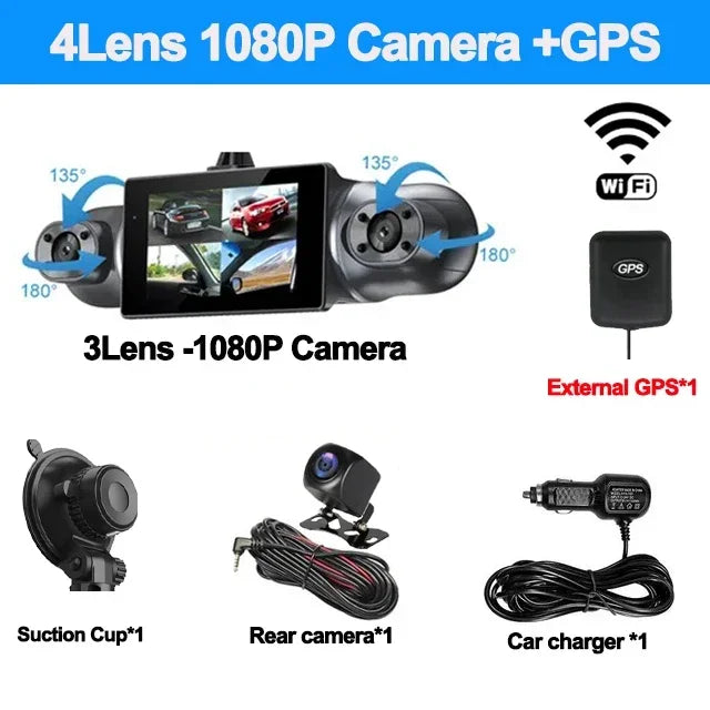 4 Channel 1080P Dash Cam for Cars WIFI GPS 360° Video Recorder Rear View Camera Car DVR 24H Hardware Kit  Assecories