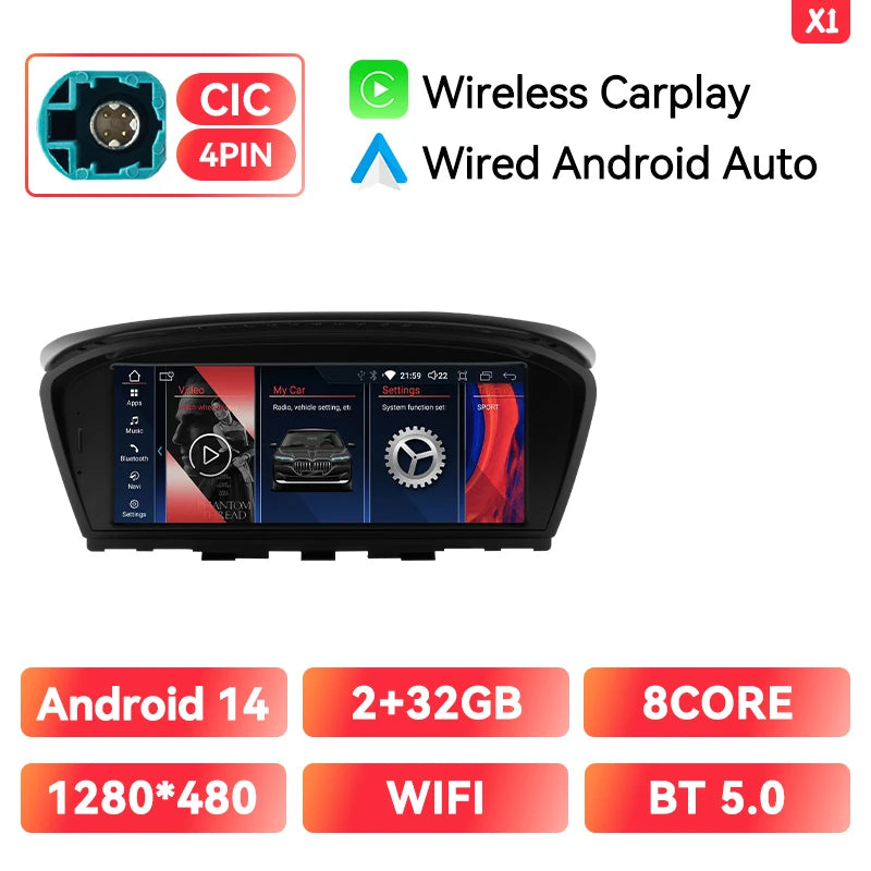 XONRICH 6GB 128GB Android 14 Car Radio For BMW 5Series E60 E61 E63 E64 E90 E91 E92 E93 CCC CIC Multimedia CarPlay GPS Navigation