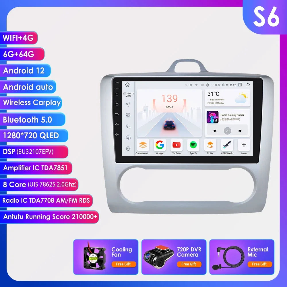 9" Android Wireless Carplay for Ford Focus 2 Mk2 2004 -2011 Exi AT Car Radio Multimedia Video Player Stereo BT GPS 4G RDS NO CAN