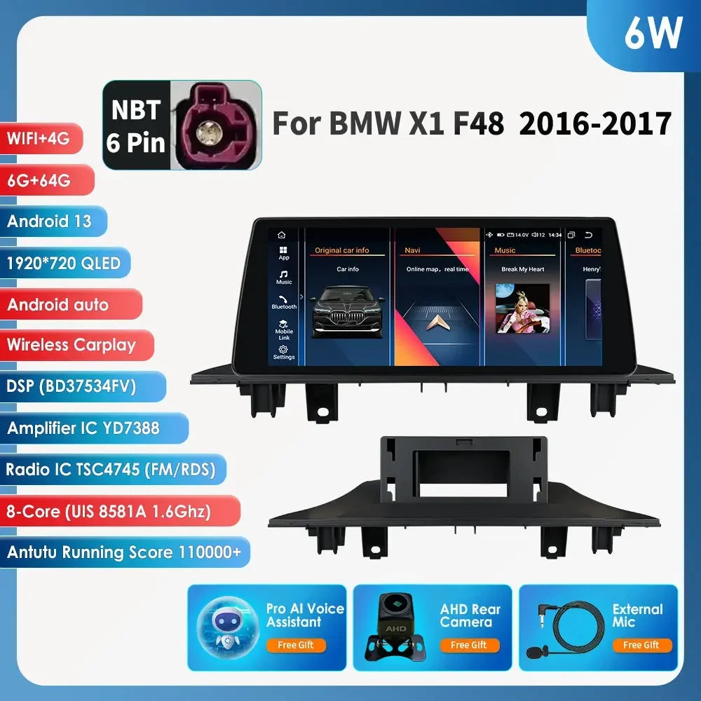 Android 13 Automotive Multimedia 2Din Wireless Carplay Android Auto for BMW X1 F48 (2016-2017)NBT Support AI Pro RDS BT WIFI GPS