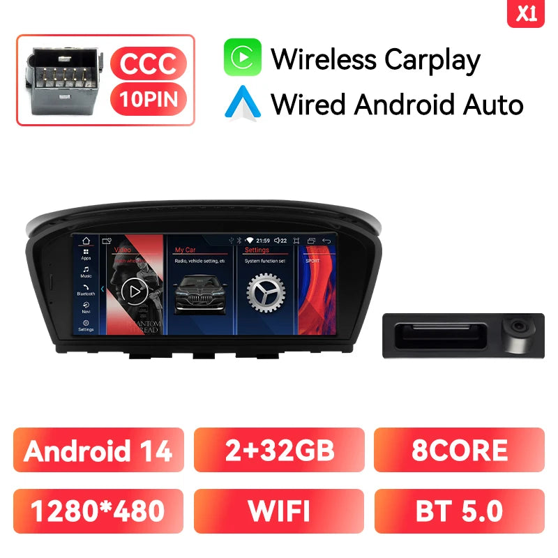 XONRICH 6GB 128GB Android 14 Car Radio For BMW 5Series E60 E61 E63 E64 E90 E91 E92 E93 CCC CIC Multimedia CarPlay GPS Navigation