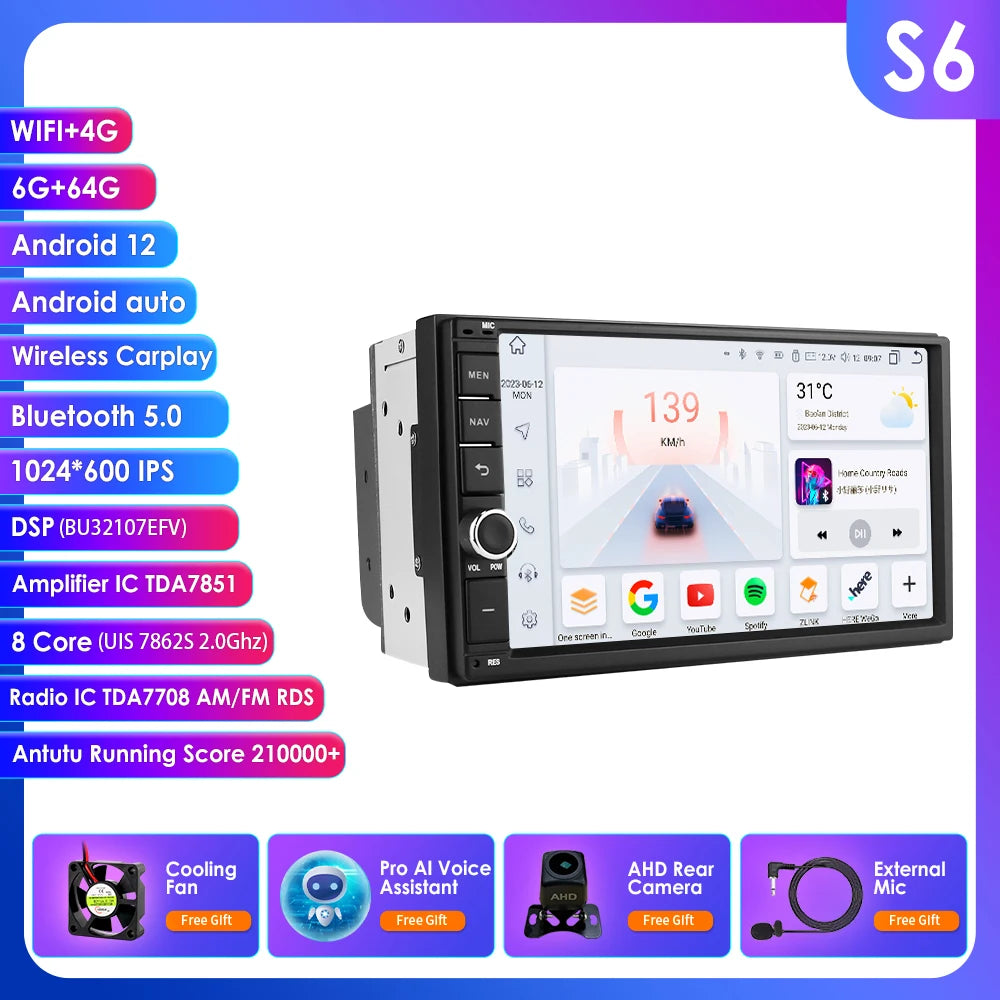 Android 14 7" Smart Car Systems 2 Din Wireless Carplay Android Auto for Universal Stereo Multimedia Player Navigation Head Unit