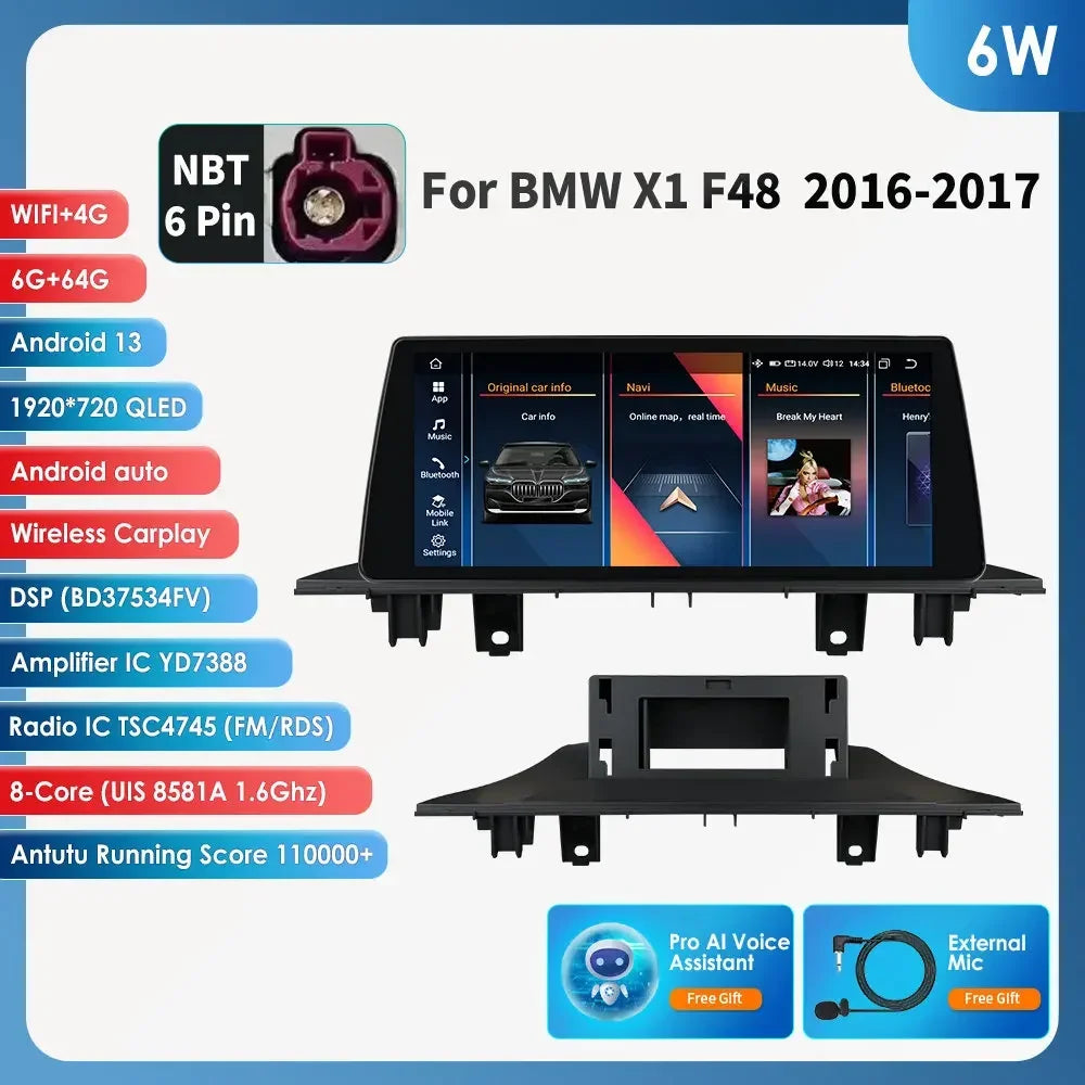 Android 13 Automotive Multimedia 2Din Wireless Carplay Android Auto for BMW X1 F48 (2016-2017)NBT Support AI Pro RDS BT WIFI GPS