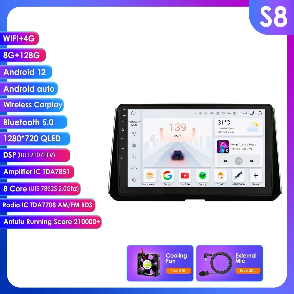Wireless Carplay for Toyota Corolla 12 2018-2021 Android Autoradio 2 Din Car Radio Multimedia Player BT Navigation GPS Stereo 4G