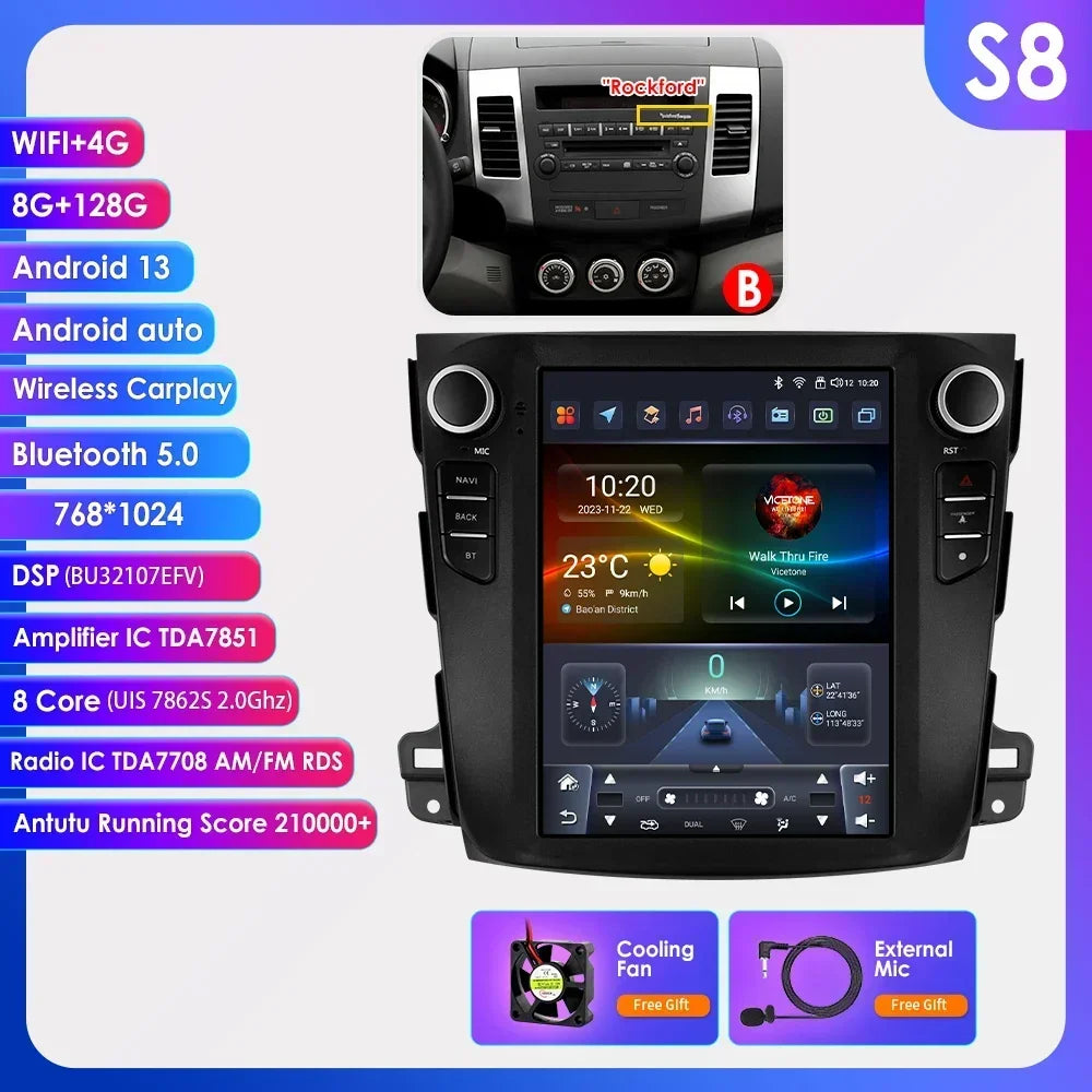 Android 13 Wireless Carplay GPS Stereo for Mitsubishi Outlander XI 2 2008 - 2011 9.7" Car Radio Multimedia Player 4G BT DSP 2din