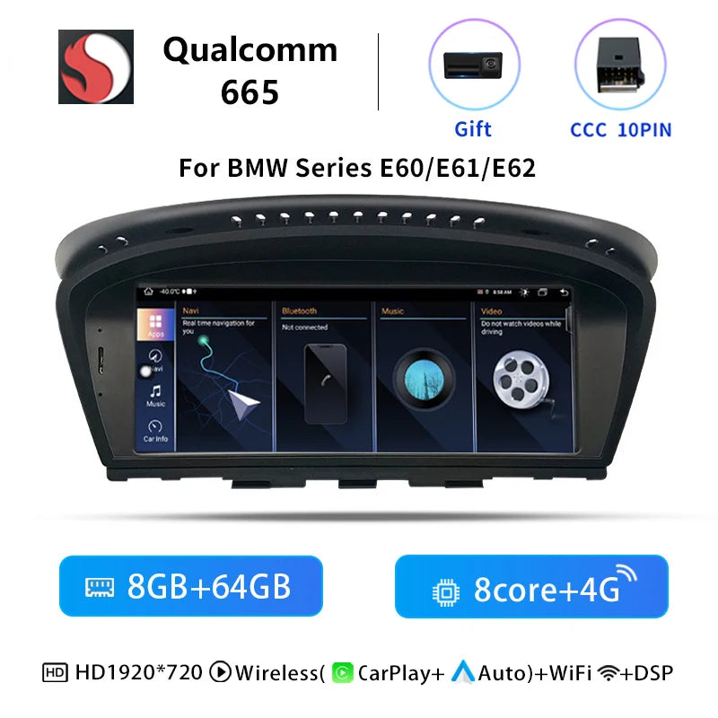 Uckazy AutoRadio Android 14 For BMW Series 5/3 E60 E61 E62 E63 E90 E91 Multimedia CIC CCC GPS Navigation Head Unit Stereo Audio Screen