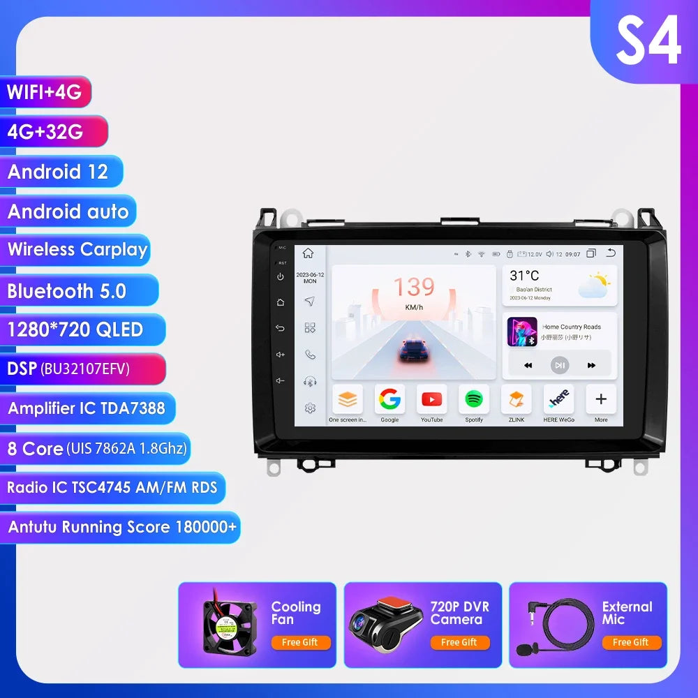 Android 13 Octa Core AI Auto Car Radio Multimedia Player for Mercedes Benz B200 W169 W245 Viano Vito W639 Sprinter W906 CarPlay