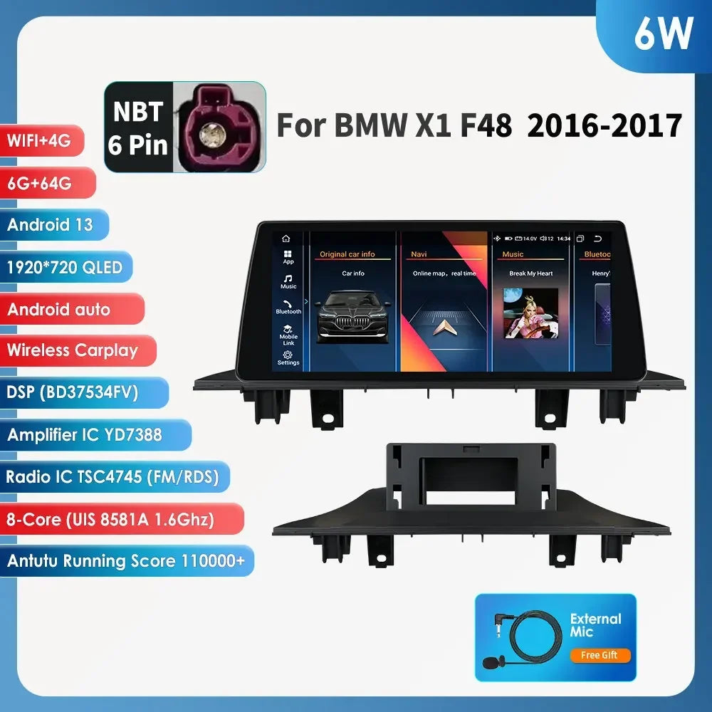 Android 13 Automotive Multimedia 2Din Wireless Carplay Android Auto for BMW X1 F48 (2016-2017)NBT Support AI Pro RDS BT WIFI GPS