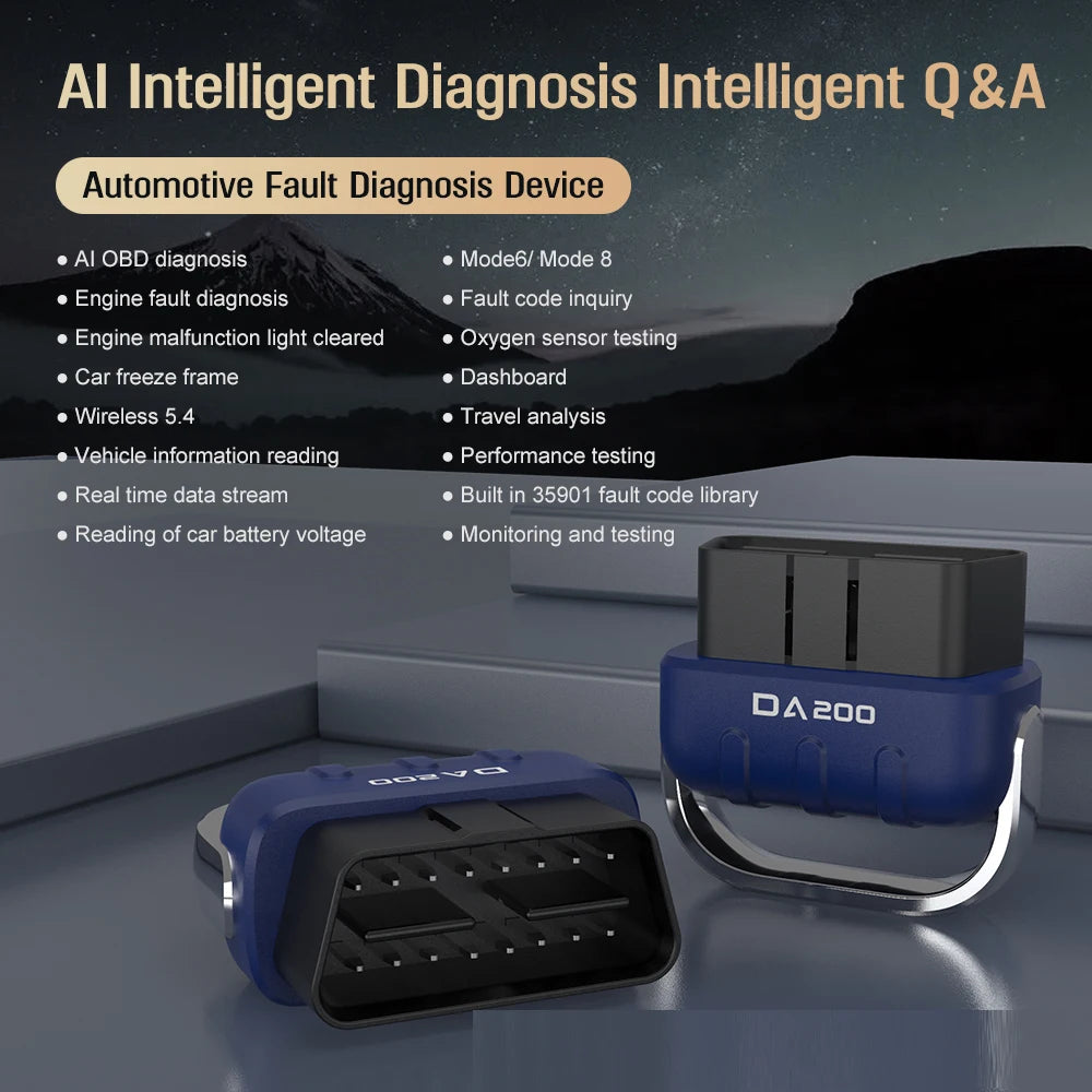 For DA200 OBD II Auto Fault Diagnosis Mode 6/8 Code Read Erase Bluetooth 4.0/5.4 OBD2 Scanner Free APP 25K80 Chip Battery Tester