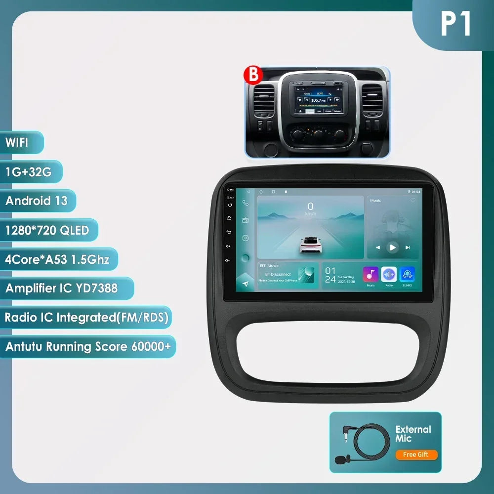 9" Wireless Carplay Android Auto Car Radio for Renault Trafic 3 Opel Vivaro B Multimedia Player GPS Navigation Stereo RDS DSP 4G