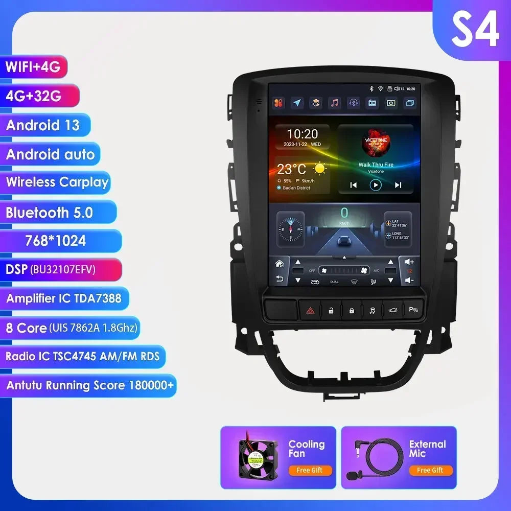 Android 14 Wireless Carplay GPS Navi Stereo for Opel Astra J Buick Verano 2009-2015 9.7" Car Radio Multimedia Player 4G BT 2 Din