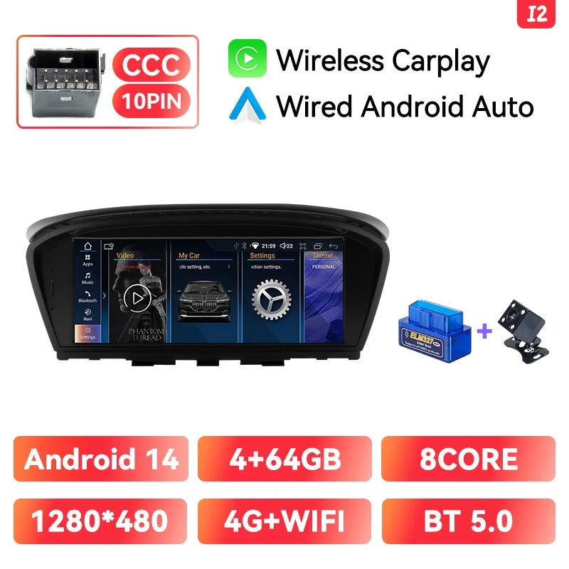 XONRICH 6GB 128GB Android 14 Car Radio For BMW 5Series E60 E61 E63 E64 E90 E91 E92 E93 CCC CIC Multimedia CarPlay GPS Navigation