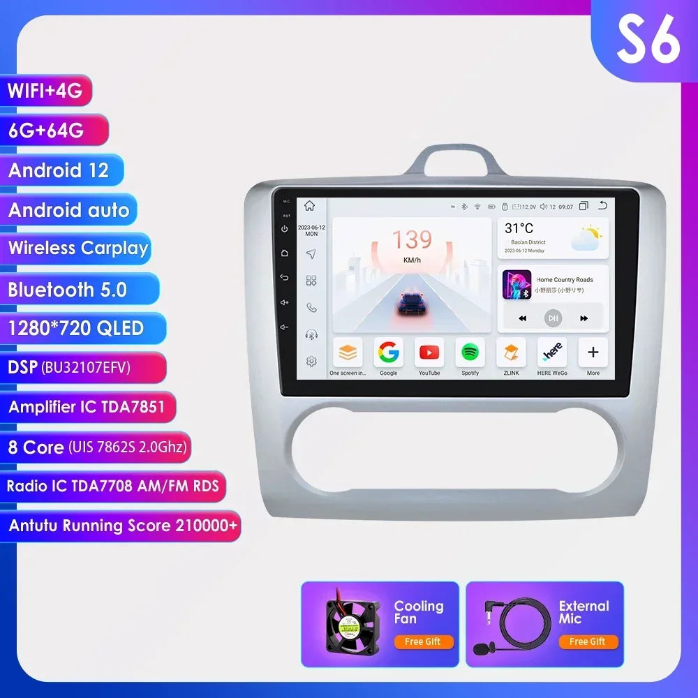 9" Android Wireless Carplay for Ford Focus 2 Mk2 2004 -2011 Exi AT Car Radio Multimedia Video Player Stereo BT GPS 4G RDS NO CAN