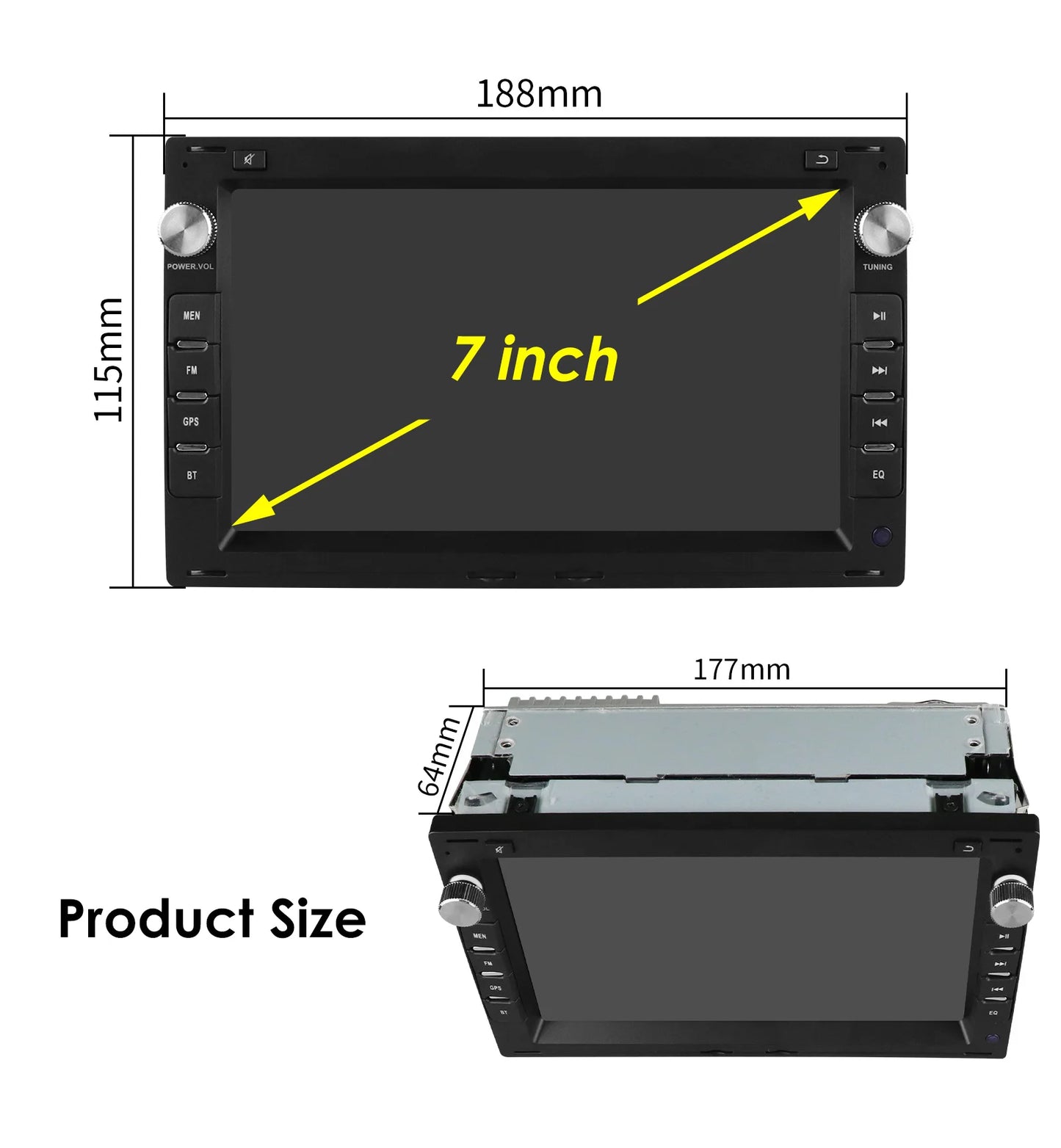 7 Inch Wireless Carplay Android Auto Android 14 Radio Car Multimedia for VW Golf 4 Passat POLO Transport T5 Multivan Seat Jetta