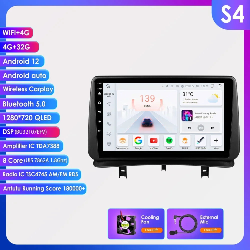 9" Wireless Carplay Radios Android Auto for Renault CLIO 3 2005 - 2014 Car Multimedia Video Player GPS Navi BT Stereo RDS 4G DSP