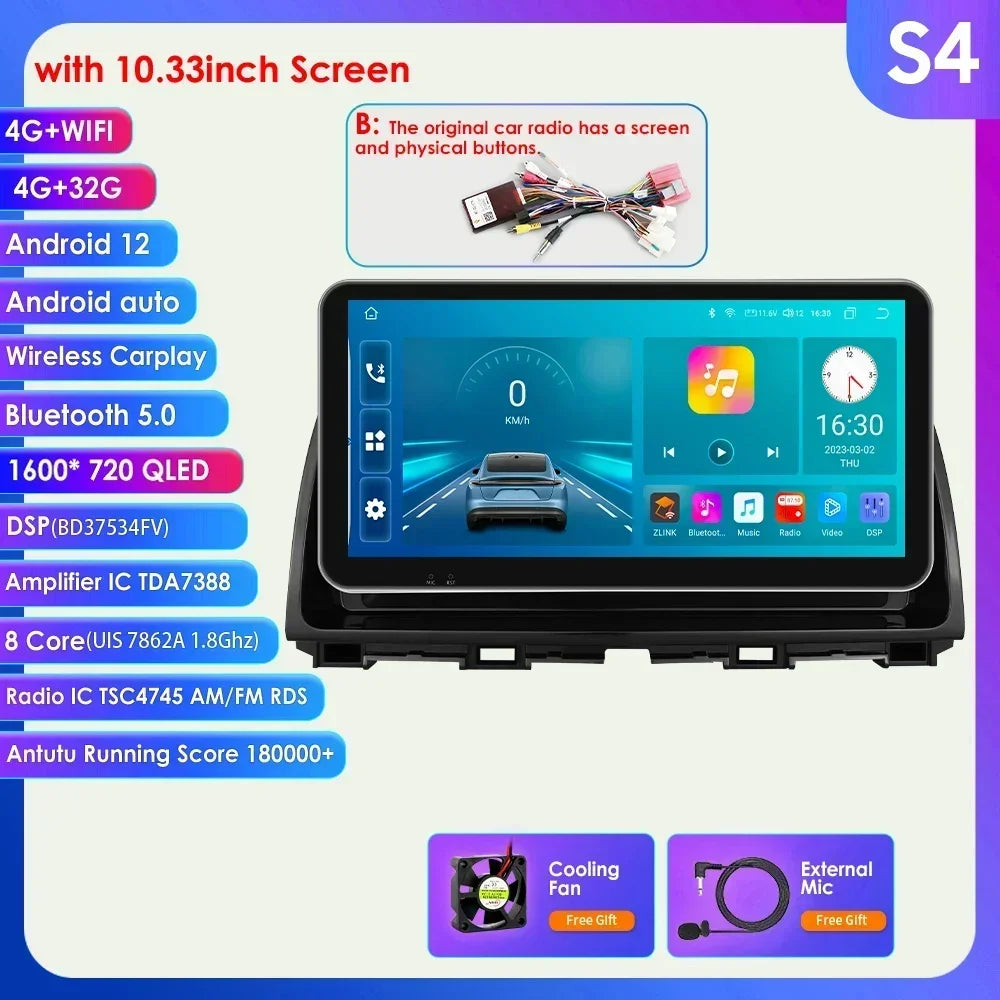 10.33'' Android 13 Car Multimedia Player for Mazda CX5 CX-5 2012-2015 Carplay 2 Din Autoradio GPS Navigation BT RDS 4G Head Unit