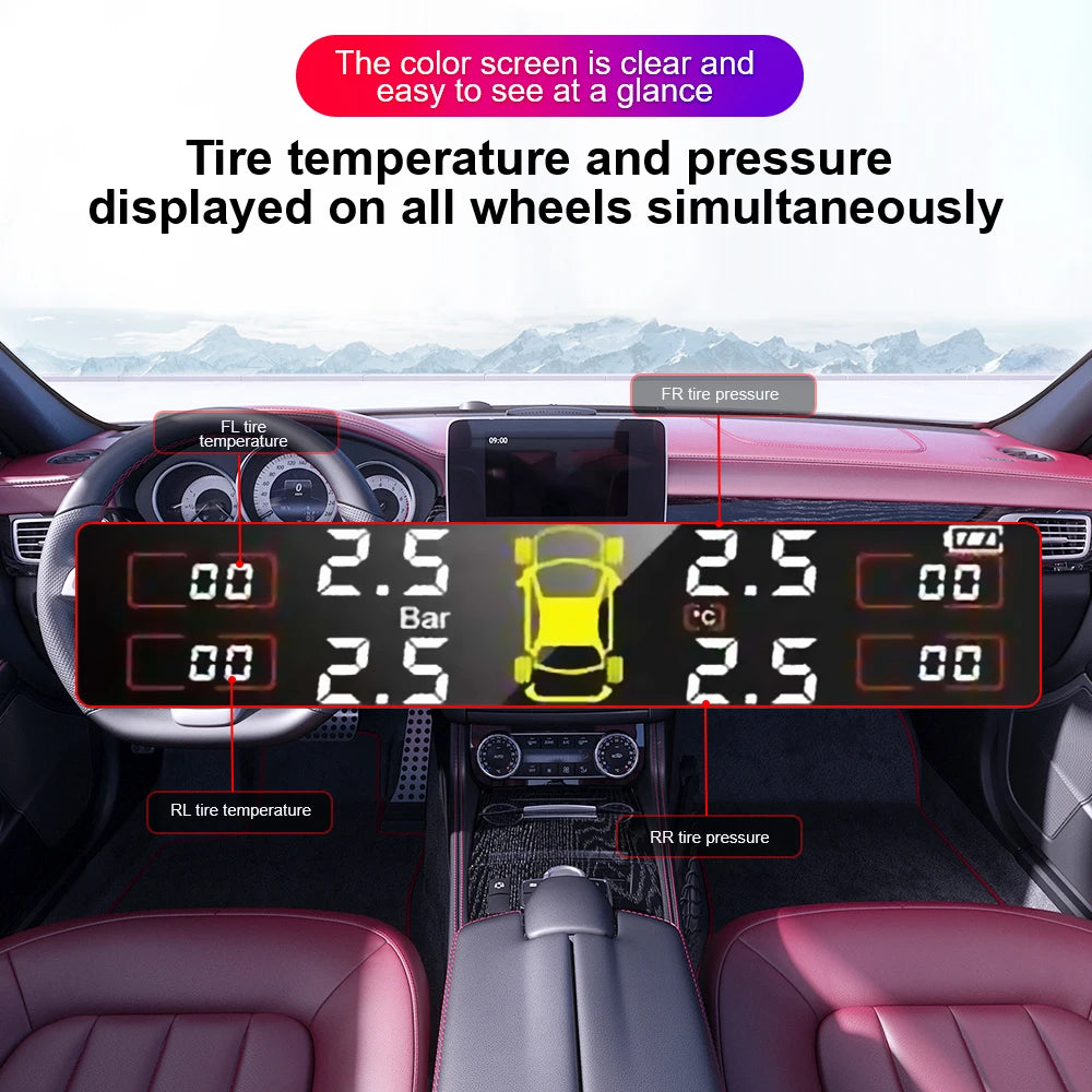 Solar Car RV Truck TPMS Tire Pressure Monitoring System With 4/6 External Sensors Wireless 180° Adjustable Bracket Waterproof