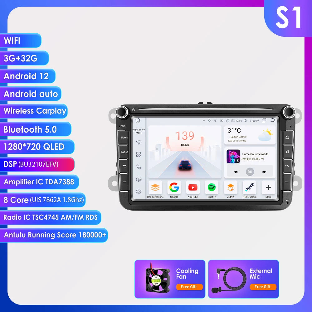 8'' 2Din Car Radio Android 13 for Volkswagen Golf 5 6 Polo Passat B6 B7 CC Skoda Jetta Universal Muiltmedia Carplay 4G Wifi GPS