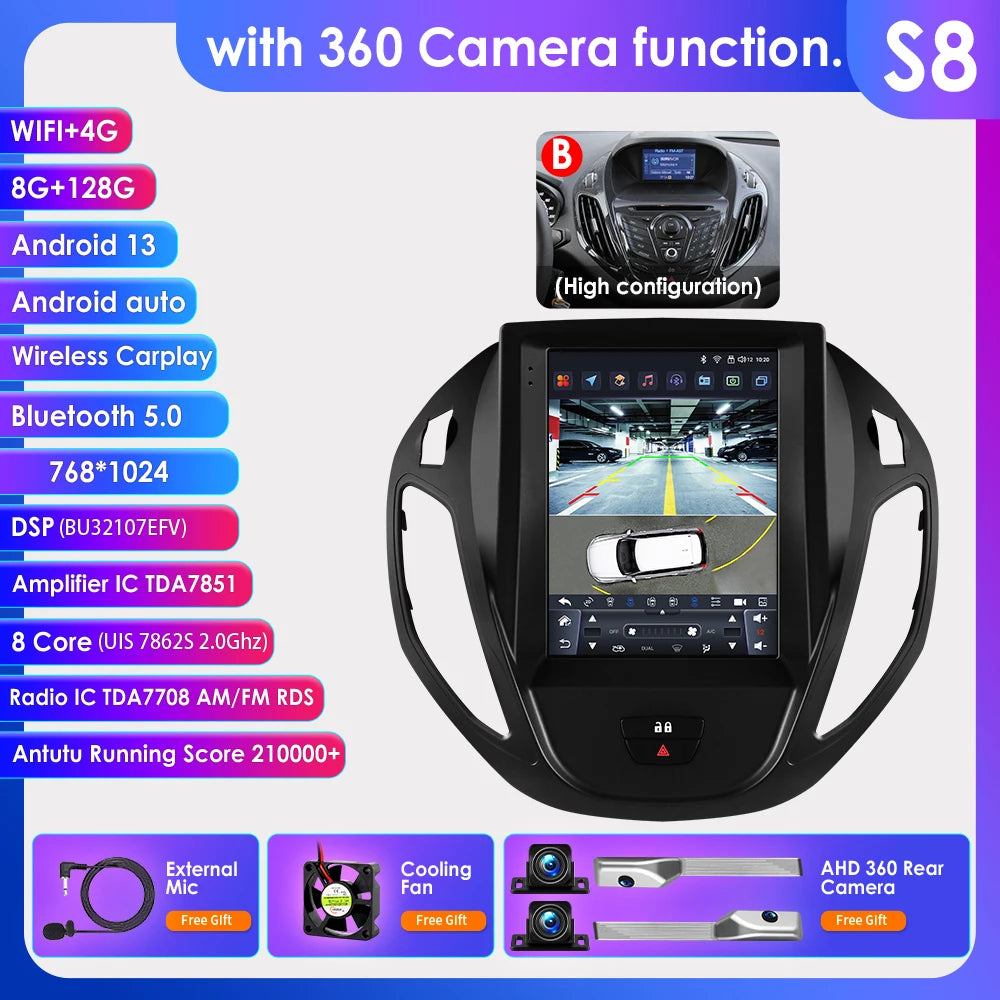 9.7Inch Radio Car Multimedia for Ford B-Max 2012-2018 Transit/ Tourneo Courier 2013-2021 Transit/ Tourneo (High Configuration)