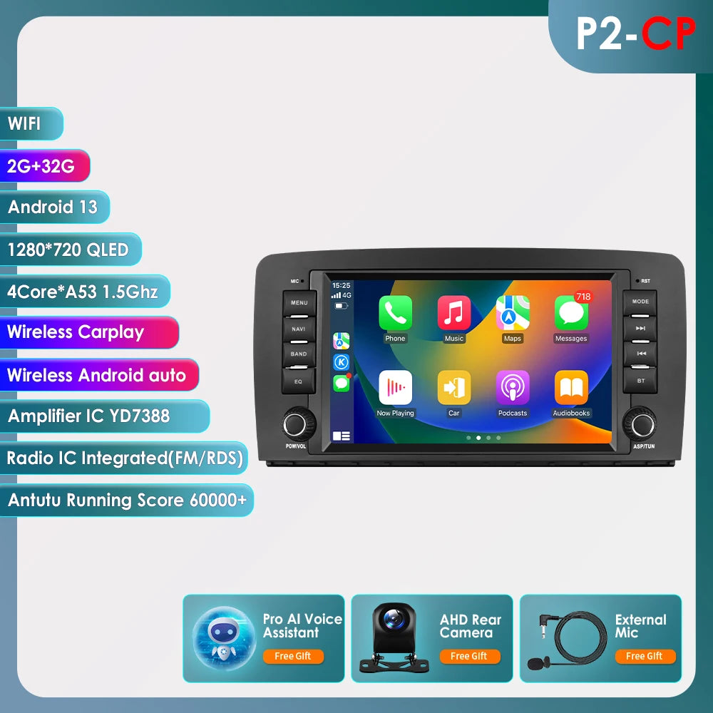 8" Android 14 Car Multimedia Player Wireless Carplay Android Auto for Mercedes Benz R-Class W251 R300 R280 R320 R350 2006-2012