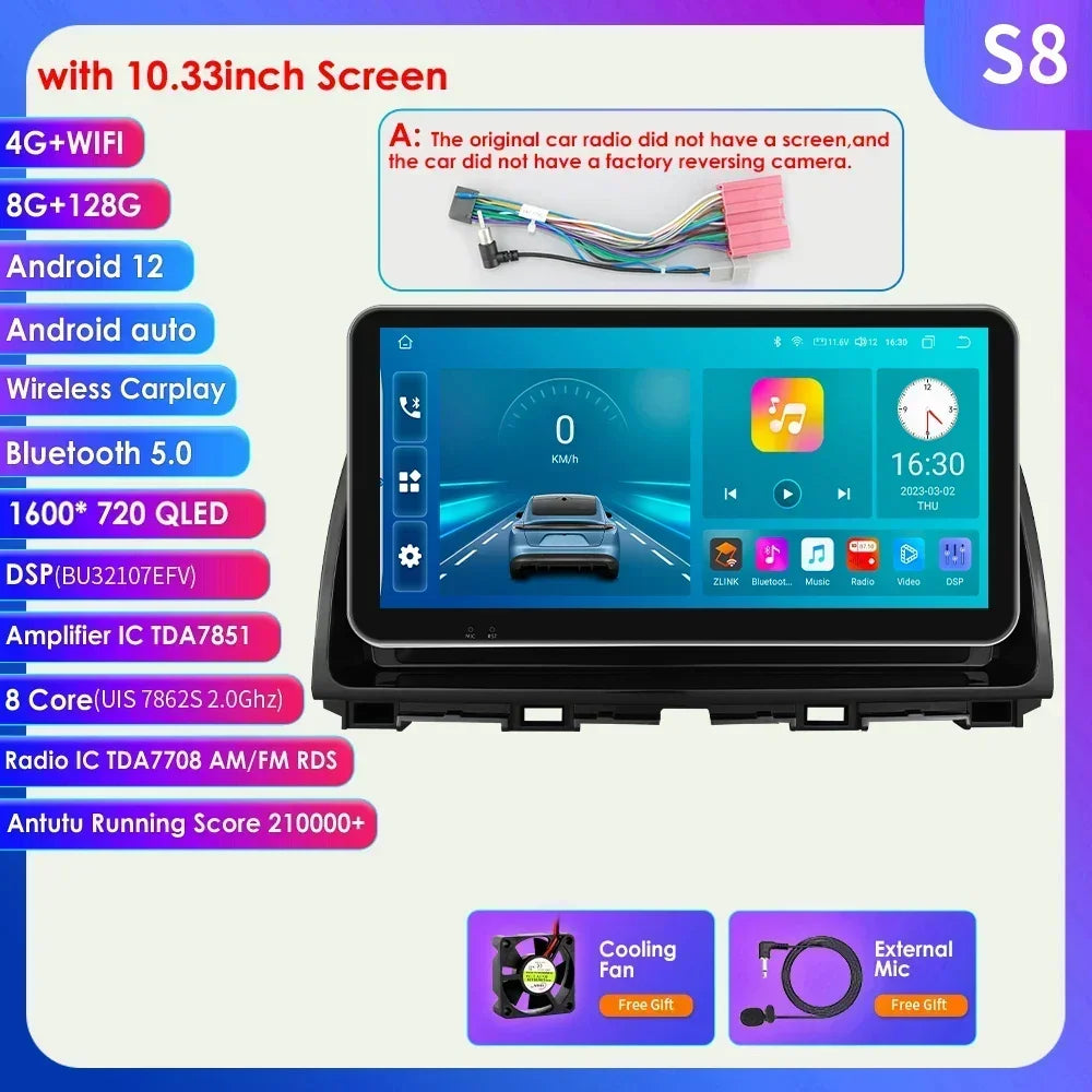 10.33'' Android 13 Car Multimedia Player for Mazda CX5 CX-5 2012-2015 Carplay 2 Din Autoradio GPS Navigation BT RDS 4G Head Unit