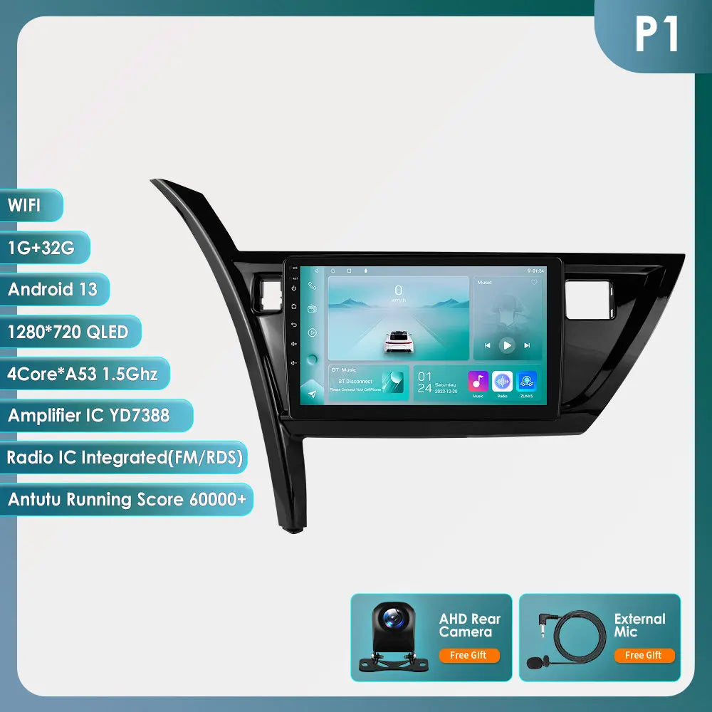 10.1" Android 14 Radio Car Multimedia 2 Din Wireless Carplay Android Auto for Toyota Corolla Auris 2013-2016 (Left Hand Driving)