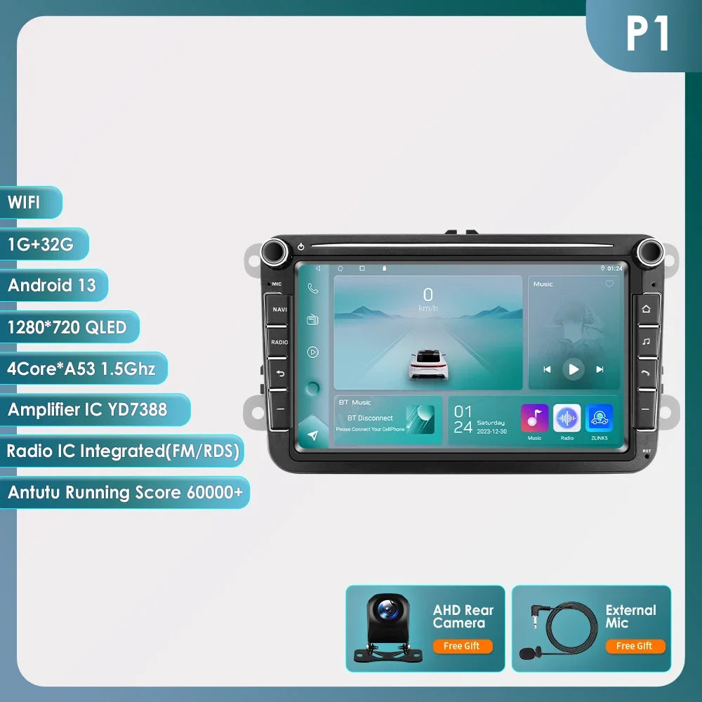 8" 2 Din Multimedia Player for Volkswagen Golf 5 Transporter VW Passat B6 Polo Jetta Skoda Seat Android 13 Carplay Car Radio GPS