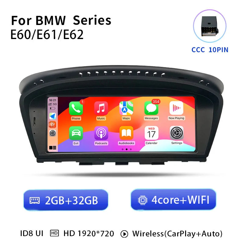 Uckazy AutoRadio Android 14 For BMW Series 5/3 E60 E61 E62 E63 E90 E91 Multimedia CIC CCC GPS Navigation Head Unit Stereo Audio Screen