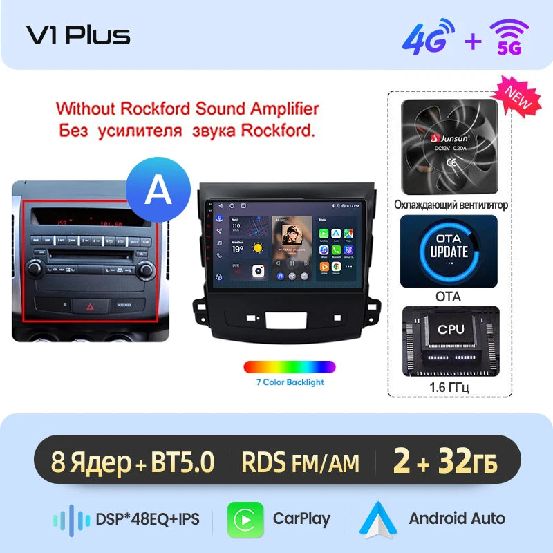 Junsun AI Wireless CarPlay Android Auto Car Radio For Mitsubishi Outlander xl 2 2005 2006-2011 4G GPS Smart Intelligent Systems