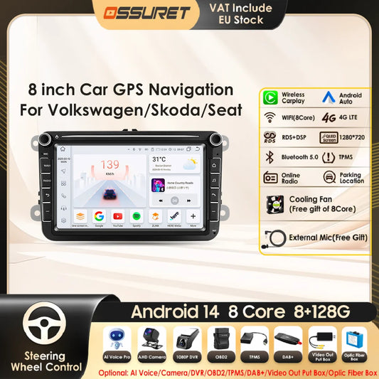 8" 2 Din Multimedia Player for Volkswagen Golf 5 Transporter VW Passat B6 Polo Jetta Skoda Seat Android 13 Carplay Car Radio GPS