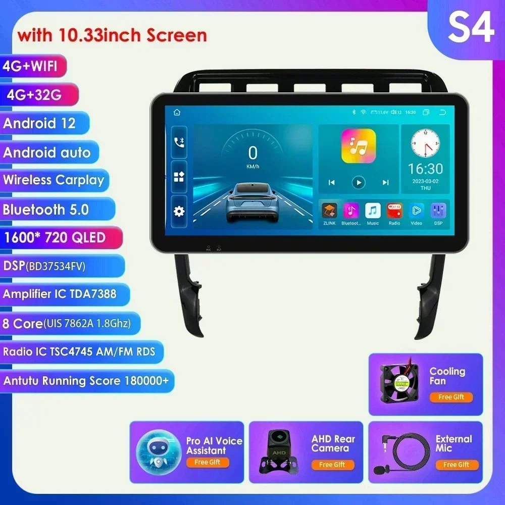 10.33" Wireless Carplay Android 13 Car Multimedia Player for Porsche Cayenne 1 2002-2010 2din Navigation GPS RDS Headunit Stereo