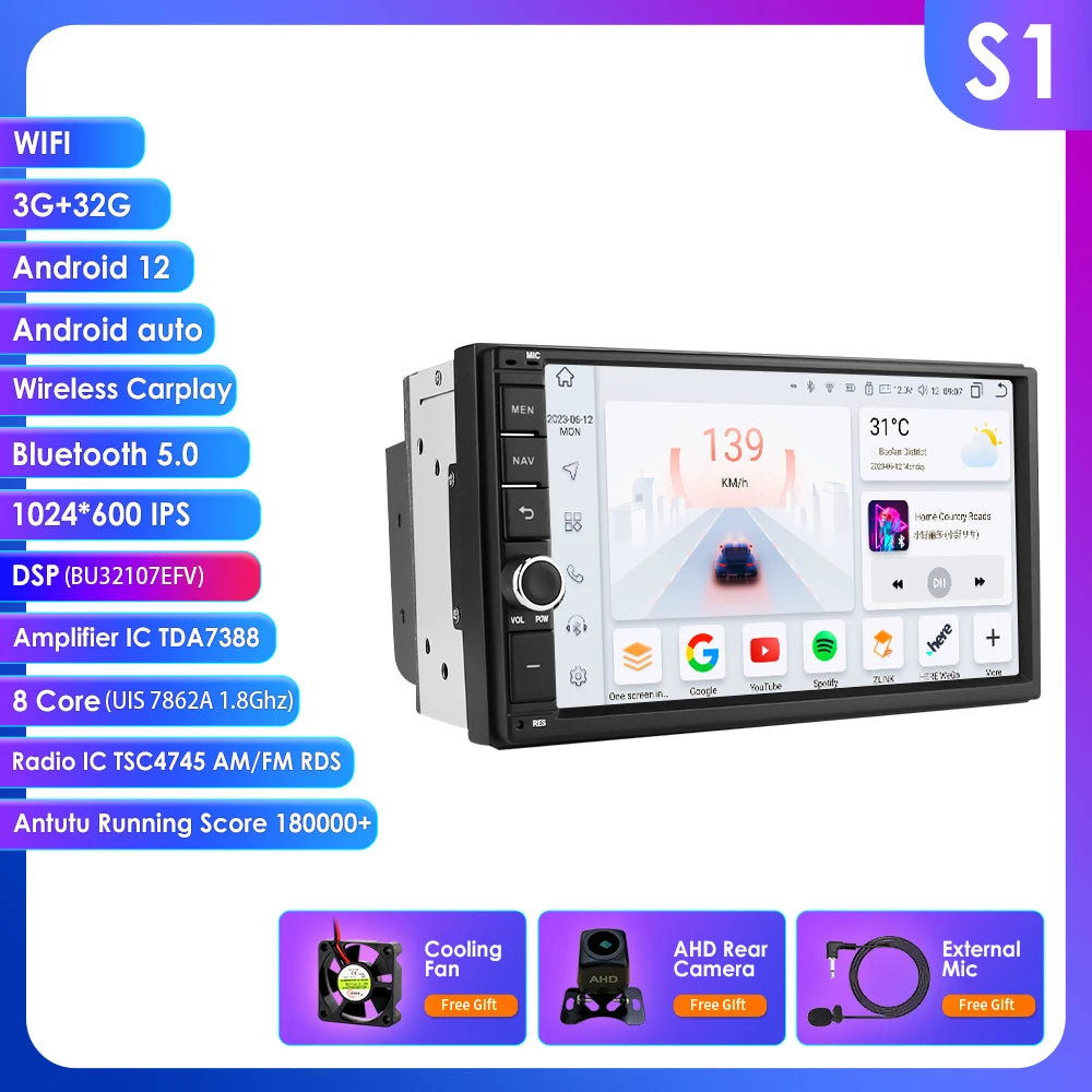 Android 14 7" Smart Car Systems 2 Din Wireless Carplay Android Auto for Universal Stereo Multimedia Player Navigation Head Unit
