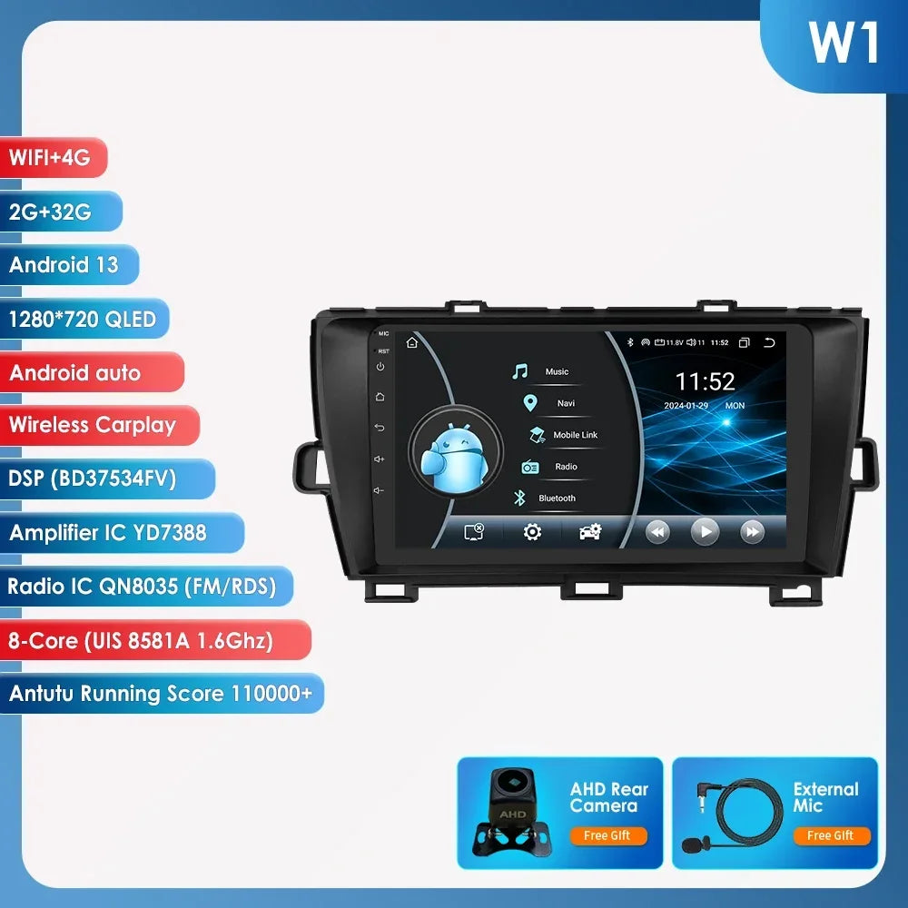 9" 2din Car Stereo Radio Video Multimedia Player for Toyota Prius 3 2009 - 2015 Android 13 Navigation GPS Autoradio 4G Head Unit