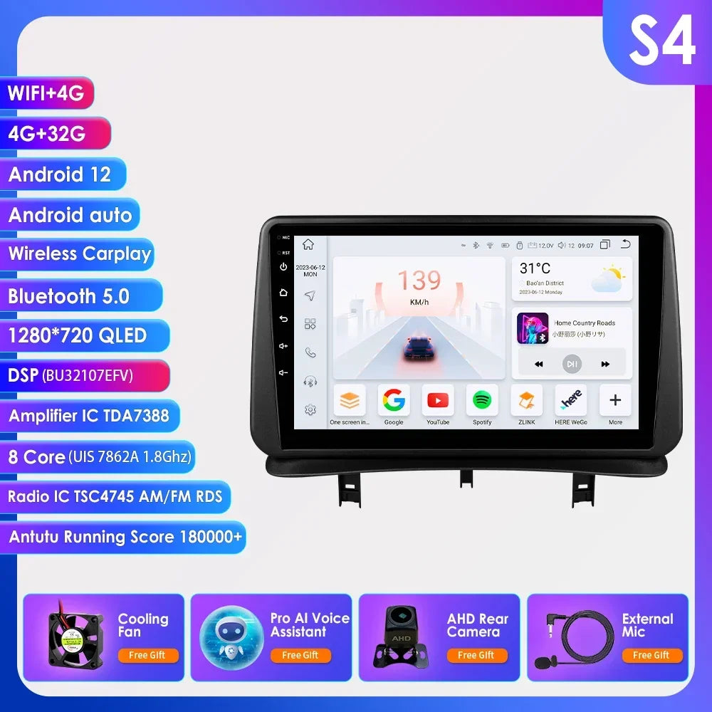 9" Wireless Carplay Radios Android Auto for Renault CLIO 3 2005 - 2014 Car Multimedia Video Player GPS Navi BT Stereo RDS 4G DSP