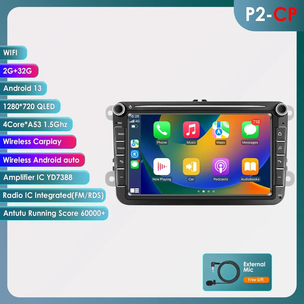 8" 2 Din Multimedia Player for Volkswagen Golf 5 Transporter VW Passat B6 Polo Jetta Skoda Seat Android 13 Carplay Car Radio GPS