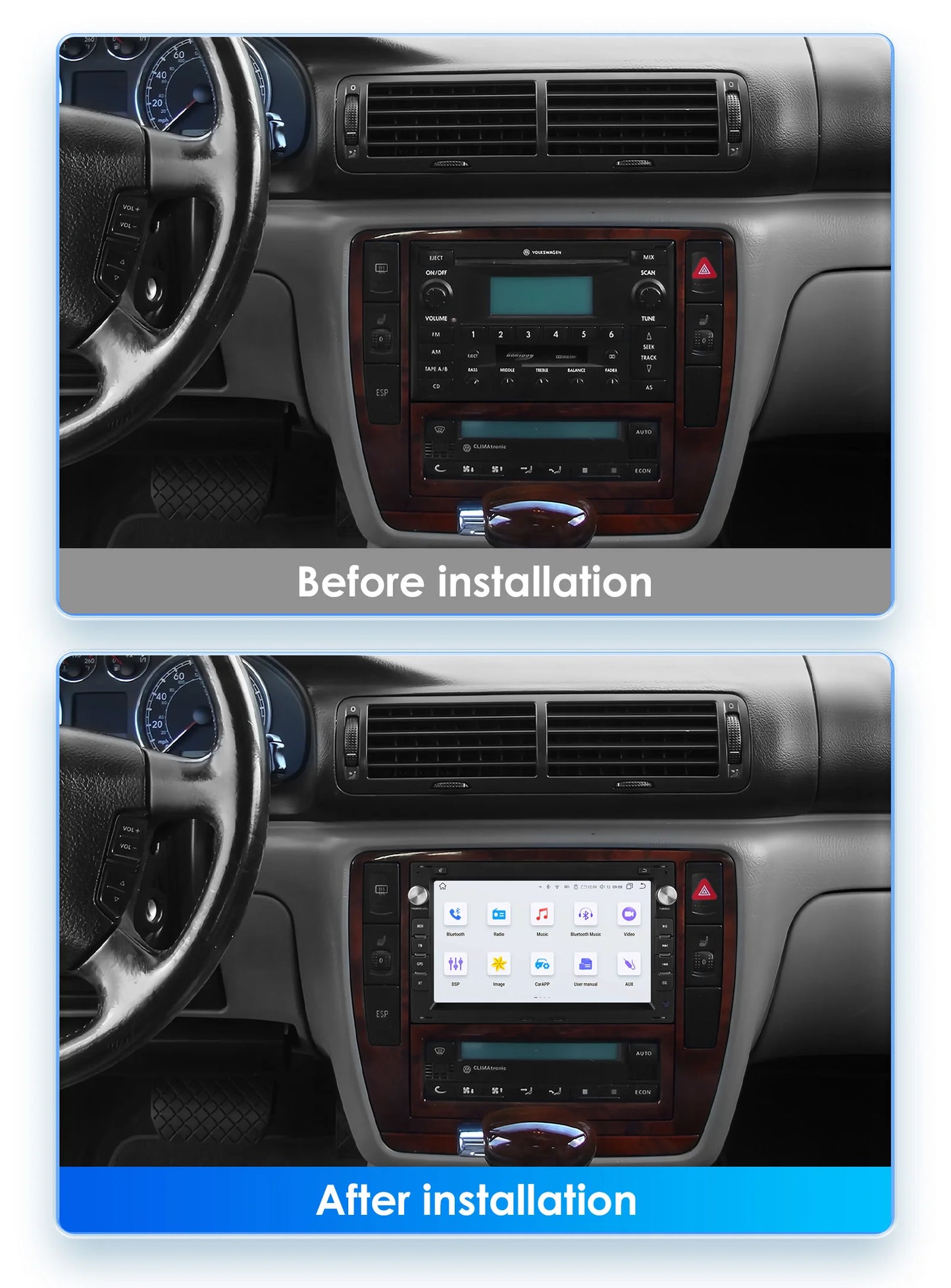 7 Inch Wireless Carplay Android Auto Android 14 Radio Car Multimedia for VW Golf 4 Passat POLO Transport T5 Multivan Seat Jetta
