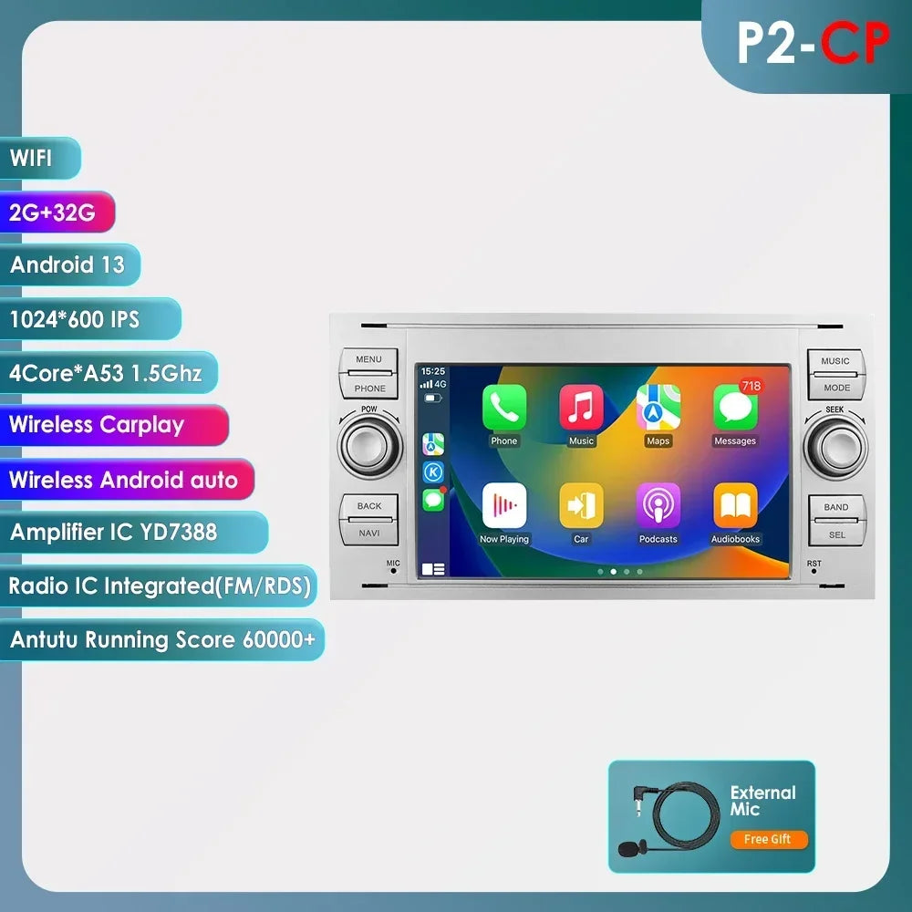 2din Carplay Android Car Radio Multimedia Player for Ford Mondeo Fiesta S-max Focus Galaxy Transit Fusion Connect Kuga GPS NOCAN